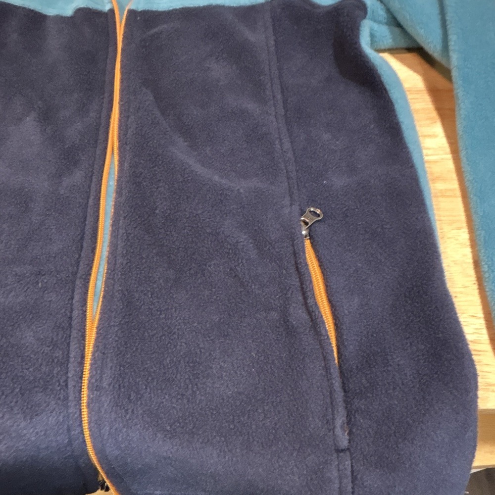 Columbia Women's L Blue/Navy Colorblock Full Zip Fleece Jacket Pockets Stand-Up - Picture 4 of 12